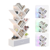Garvee Estantería de Árbol de 7 Niveles con Cajón de Tela y Luces LED, Diseño Compacto, PB de 12 mm, Blanco y Gris - Blanco & Gris