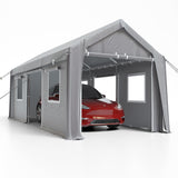 Garvee Garaje Portátil 3x6x3,35 m, Cubierta de PE Triple Capa, Puertas con Cremallera Enrollable, para Vehículos y Equipos, Gris - Gris