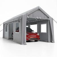 Garvee Garaje Portátil 3x6x3,35 m, Cubierta de PE Triple Capa, Puertas con Cremallera Enrollable, para Vehículos y Equipos, Gris