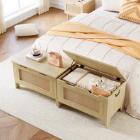 Garvee Baúl de Almacenaje de Madera 76x40x50 cm con Bisagra de Seguridad Banco Asiento Soporta 159 kg Madera Natural