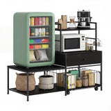 Garvee Isla Auxiliar de Cocina Movil de Madera y Metal Resistente con Cajones y Soporte para Microondas, 91 cm Negro