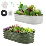 Garvee Macetero de Metal Galvanizado Ovalado Resistente para Huertos Urbanos en Patio 122x61x30cm Blanco y Verde