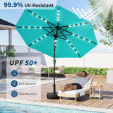 Garvee Sombrilla Exterior de 300cm con Luces LED Inclinación Ajustable y Manivela para Patio o Piscina Azul Cielo