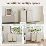 Garvee Cesto para Ropa Sucia con Estante y Mesa Plegable Organizador de Hierro y MDF con 2 Bolsas Extraíbles de Tela Blanco