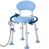 Garvee Silla de Ducha Giratoria de Aluminio y Plástico Altura Ajustable Asiento Antideslizante para Baño Azul