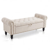Garvee Banco Otomano Tapizado en Lino con Almacenamiento Oculto y Patas de Madera para Dormitorio 130 cm Blanco Leche - Blanco