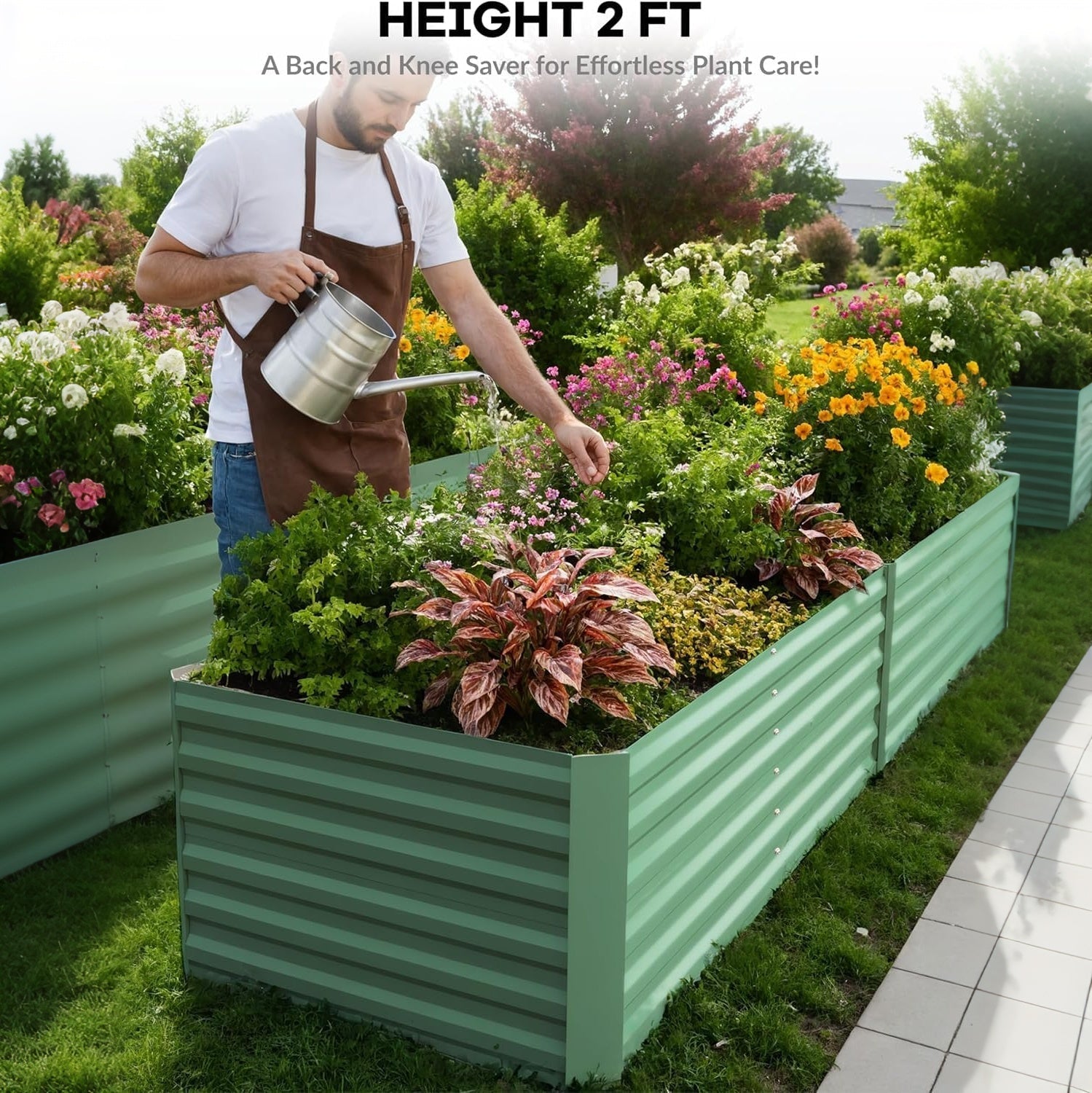 Garvee Juego de 2 Cajas de Jardín Elevadas Galvanizadas 244 × 122 × 61 cm, Metal Duradero, Altura 61 cm, Resistentes al Óxido, Fácil Ensamblaje, Ideal para Flores y Verduras
