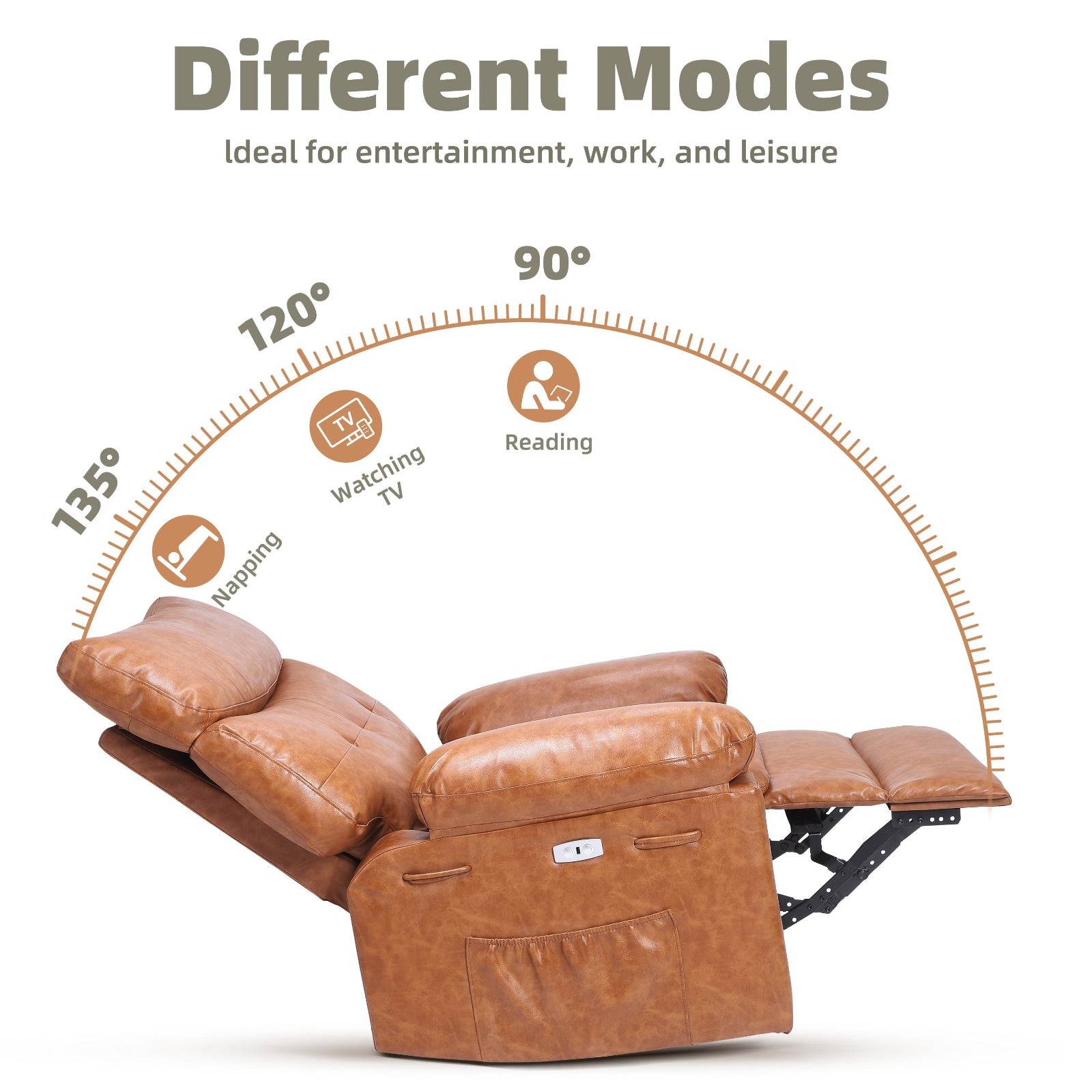 Garvee Sillón Reclinable Extragrande de Cuero PU con Masaje y Calefacción Giratorio 360° y Mecedora Manual Marrón Vintage