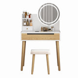 Garvee Tocador de MDF con Espejo LED Táctil y Taburete Tapizado en PU para Dormitorio Blanco