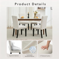 Garvee Juego de 4 Sillas de Comedor Tapizadas en Lino Sillas Parsons Acolchadas con Tachuelas y Patas de Madera de Caucho para Cocina y Restaurante Blanco Crema