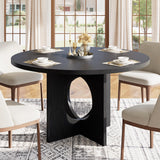 Garvee Mesa de Comedor Redonda de Tablero de Partículas para 2 a 4 Personas Color Negro Veta de Madera
