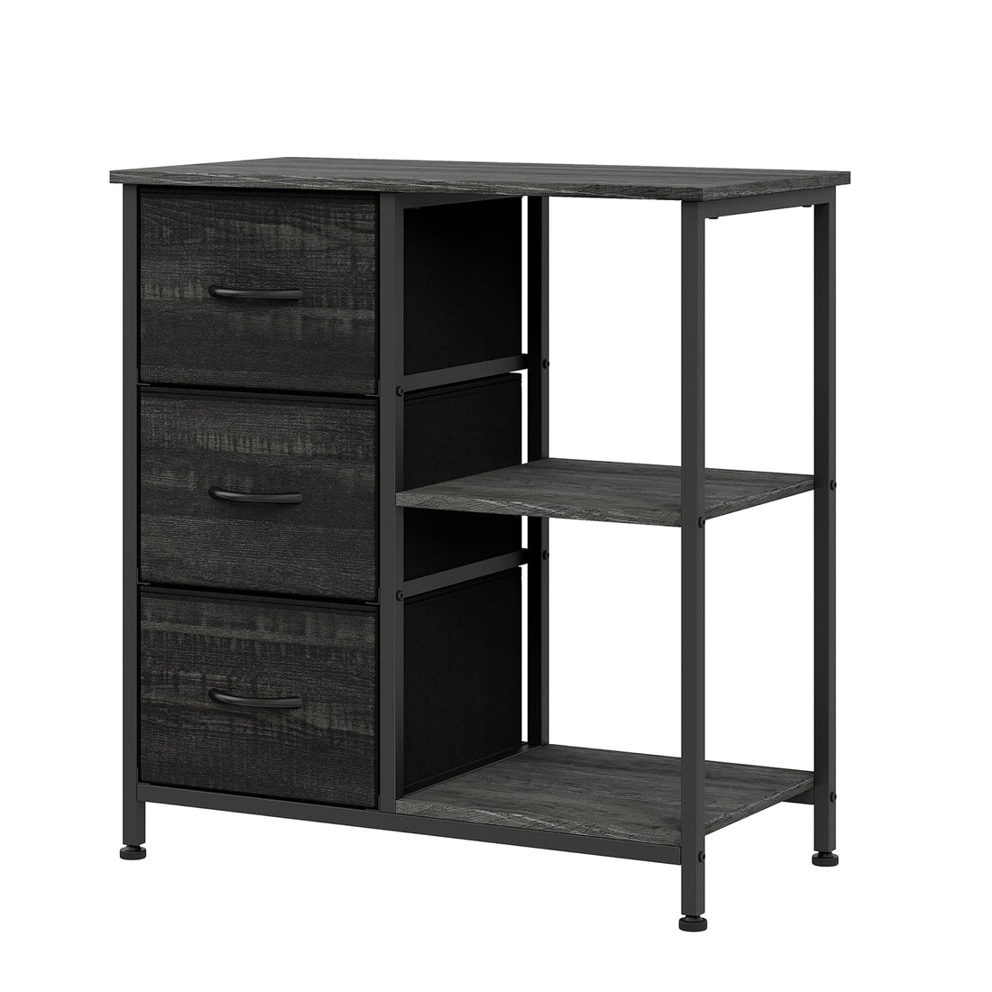 Garvee Archivador de 3 Cajones de Tela con Estantes Abiertos Soporte para Impresora Mueble Auxiliar de Oficina Negro