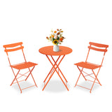 Garvee Juego Bistró de 3 Piezas de Hierro Plegable para Patio Mesa y 2 Sillas Metálicas para Terraza Naranja
