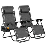 Garvee Set de 2 Sillas de Gravedad Cero Reclinables para Patio y Jardín Plegables con Almohada y Bandeja Portavasos Gris - Gris