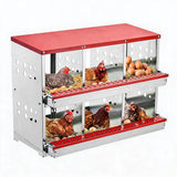 Garvee Ponederos Metalicos de Pared para Gallinas con Seis Compartimentos Resistentes y Colector, Acero Galvanizado
