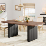 Garvee Mesa de Comedor Rectangular de PB con Patas Metálicas Onduladas para 6 a 8 Personas 180x80cm Nogal