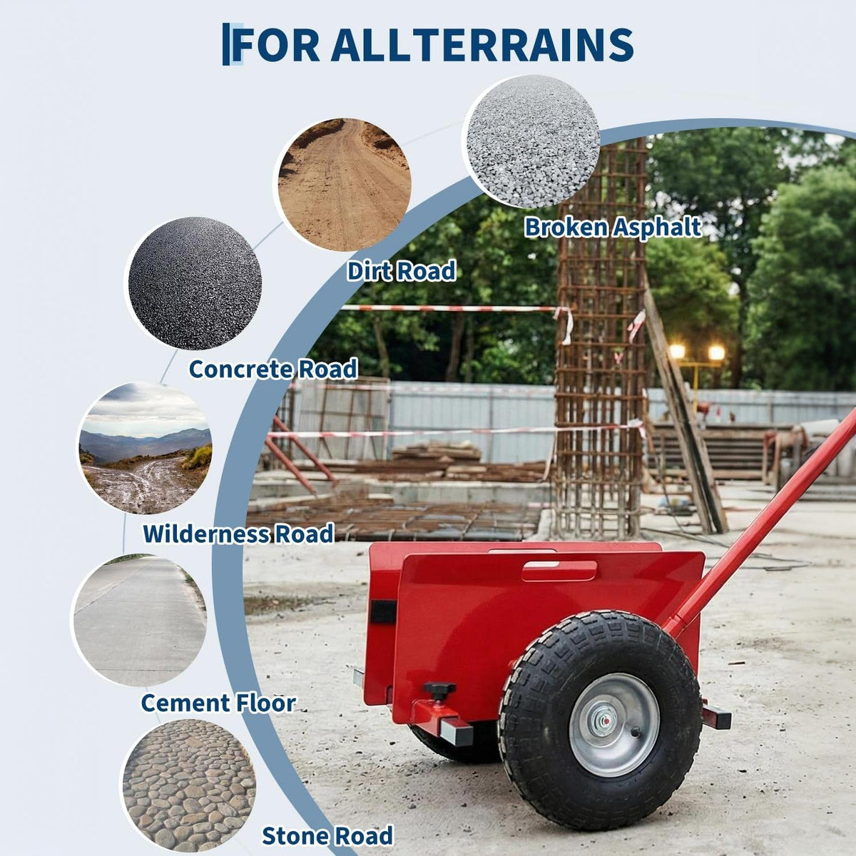 Garvee Carro Panel Dolly Industrial de Acero al Carbono Transportador de Placas y Tableros Capacidad 181 kg Ruedas Macizas Rojo