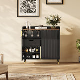 Garvee Gabinete de Bar de MDF con Puertas Acanaladas para Botellas y Copas Negro