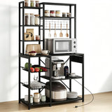 Garvee Estantería de Cocina Industrial 6 Niveles con Enchufes Cesta de Frutas y 4 Ganchos 90 cm Negro - Negro