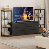 Garvee Centro de Entretenimiento de MDF con 9 Cajones de Tela Estantes Abiertos y Luces LED Mueble TV Negro