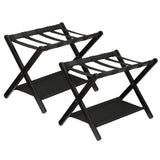Garvee Juego de 2 Estantes Plegables para Maletas de Bambú Doble Nivel con Repisa de Almacenamiento y Correas de Nailon Soporta 50kg Negro - Negro