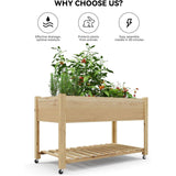 Garvee Jardinera Elevada Móvil de Madera con Ruedas Bloqueables Estante Inferior y Barrera Protectora Gris