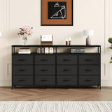 Garvee Cómoda Larga Multifuncional de MDF con 12 Cajones y Estantes Abiertos Mueble TV y Organizador de Ropa para Dormitorio 160x30x72cm Negro