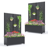 Garvee Set de 2 Jardineras Metálicas Elevadas con Enrejado y Ruedas para Plantas Trepadoras 118x40x180cm Negro