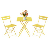 Garvee Conjunto Bistró de 3 Piezas de Hierro Plegable Mesa Cuadrada y 2 Sillas para Balcón Amarillo Brillante