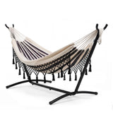 Garvee Hamaca de Lona con Soporte de Acero de 274cm Diseño a Rayas con Borlas Gris y Blanco