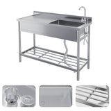 Garvee Fregadero Industrial Independiente de Acero Inoxidable 1 Seno con Grifo y Mangueras Capacidad Ampliada 119x50x94 cm - 1 Seno + Ducha