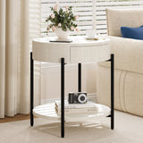 Garvee Mesa Auxiliar Redonda de MDF con Cajón y Patas Metálicas Estilo Farmhouse Vintage Blanco Antiguo