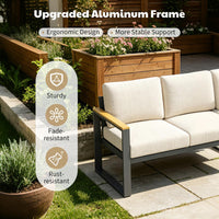 Garvee Set de 2 Reposapiés de Aluminio para Exterior Taburetes de Jardín con Cojines Extraíbles de 12.7 cm para Patio Terraza y Balcón Beige