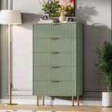 Garvee Cómoda Vertical de Madera de 5 Cajones Acanalados 121,7 cm de Alto Mueble Auxiliar con Tapa Efecto Mármol Verde Gris Mate - Verde grisáceo mate