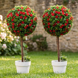 Garvee Arbol Artificial Topiario Realista Decorativo para Interior y Exterior Facil de Mantener Dos Unidades, 58 cm Rojo