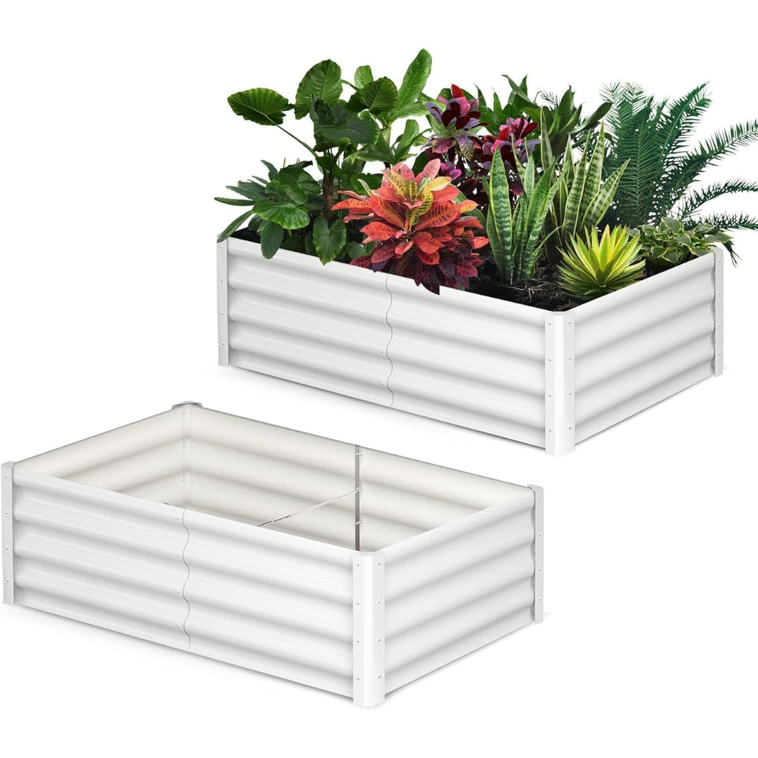Garvee Camas Elevadas de Jardín Galvanizadas 2 Pack Acero 0.4mm 8x4x1 Pies Estables Duraderas Vegetales Hierbas Jardines Exteriores Blanco Crema