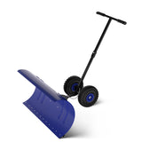 Garvee Pala de Nieve de Acero 91.44 Cm con Ruedas, Hoja Ajustable 5 Ángulos, Mango Ergonómico y Base Protectora, Producto Eficiente para Familiares en Entradas Residenciales, Azul - Azul (Barra Sencilla