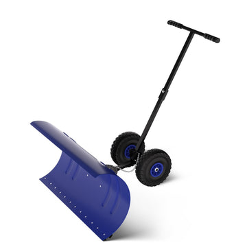 Garvee Pala de Nieve de Acero 91.44 Cm con Ruedas, Hoja Ajustable 5 Ángulos, Mango Ergonómico y Base Protectora, Producto Eficiente para Familiares en Entradas Residenciales, Azul