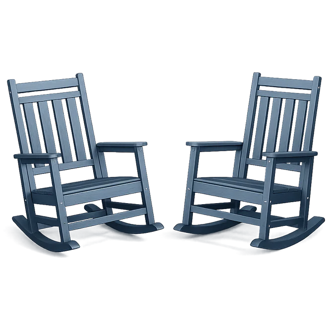 Garvee Set de 2 Mecedoras de Exterior en HDPE con Respaldo Alto, Capacidad de 158 kg, Azul Marino