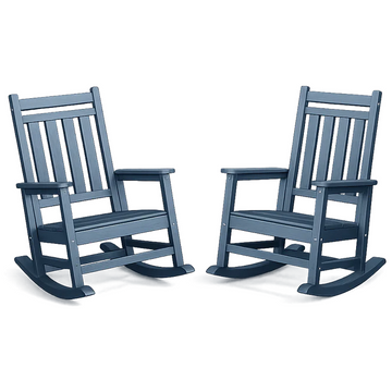 Garvee Set de 2 Mecedoras de Exterior en HDPE con Respaldo Alto, Capacidad de 158 kg, Azul Marino