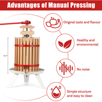Garvee Prensa de Vino y Frutas 18 L de Madera de Haya Maciza con 8 Bloques y 2 Filtros, Prensa Manual Vertical con 3 Patas de Acero Resistente para Uva, Manzana, Sidra, Aceite y Miel, Ideal para Cocina y Hogar