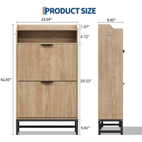 Garvee Zapatero Estrecho Moderno de Madera Acanalada con Dos Cajones Abatibles Estante Abierto y Tiradores Dorados, Color Madera Natural