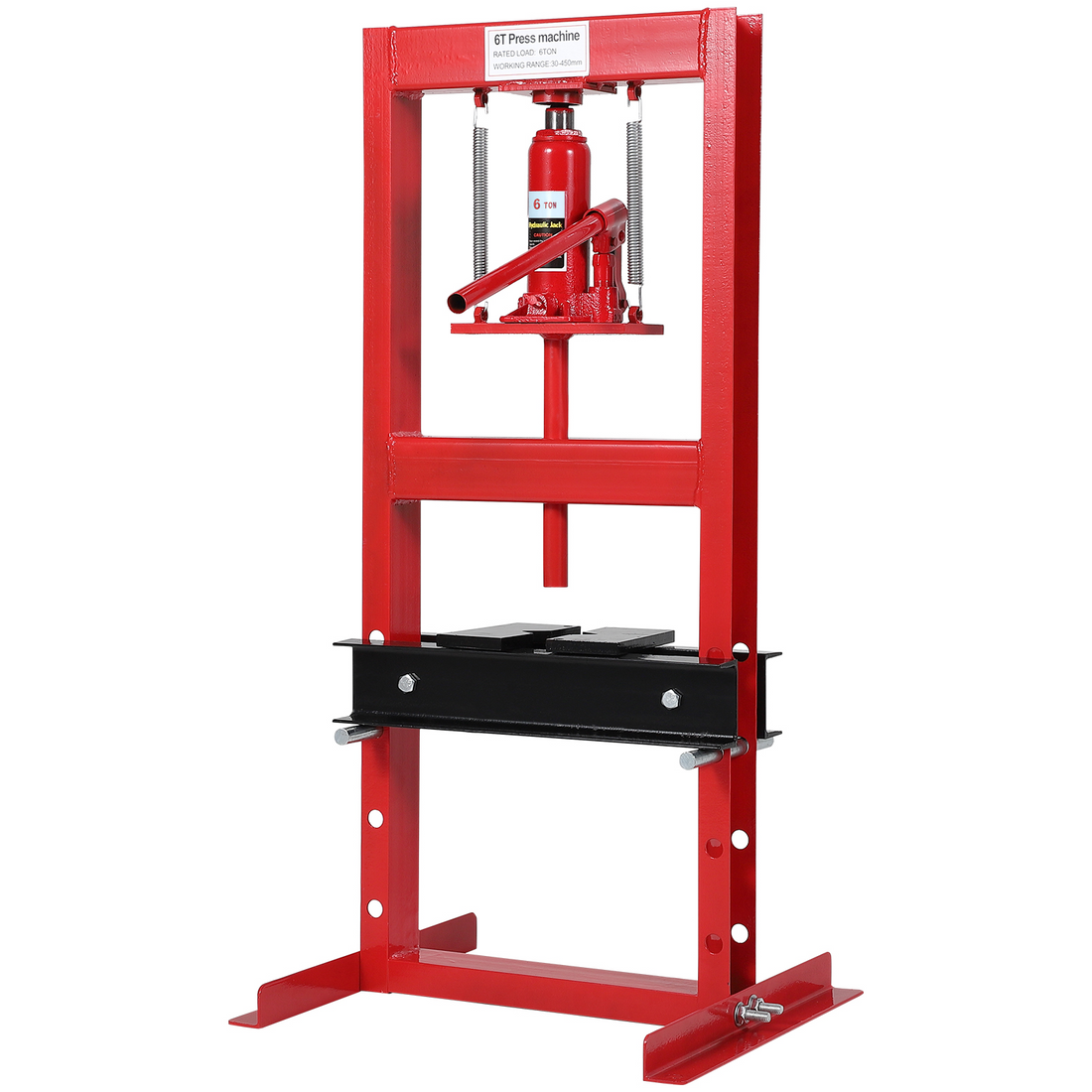 Garvee Prensa Hidráulica para Taller Prensa Hidráulica para Garaje/Tienda con Marco en H de 6 T Prensa Ajustable para Taller con Placas de Prensado Prensa Hidráulica de Alta Resistencia para Garaje, Acero Carbono, Rojo y Negro