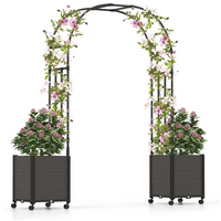 Garvee Arco de Jardín con Jardinera y Ruedas 120x240 cm, Set de Cama de Cultivo Profunda con Enrejado para Plantas Trepadoras, PP Resistente, Negro