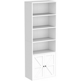 Garvee Biblioteca Estantería de Almacenamiento de 4 Niveles con 2 Compartimentos y 2 Puertas para Oficina, Dormitorio, Salón 60x30x181CM Blanco - Blanco