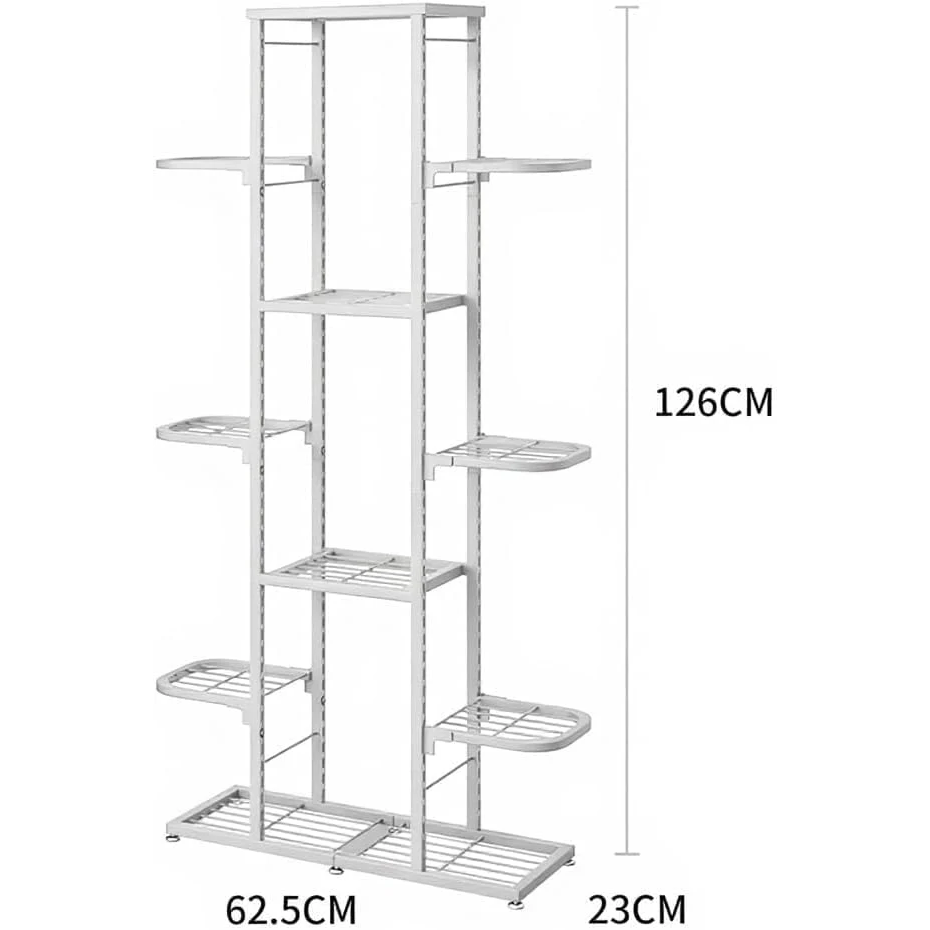 Garvee Estantería para Plantas de Interior Multicapa 7 Niveles Hierro Antioxidante Diseño Escalonado Ahorro de Espacio 62.5x23x126 cm Blanco