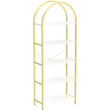 Garvee Estantería Garvee Regal Gold de metal con 5 niveles para sala de estar y estudio, 180 cm con acabado de mármol - Oro & Blanco