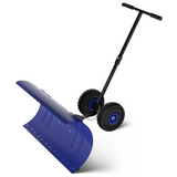Garvee Pala de Nieve de Acero Galvanizado 73.66 Cm con Ruedas, Hoja Ajustable 7 Posiciones, Mango Ergonómico Ajustable, Diseño Eficiente para Familiares en Entradas y Aceras, Azul - Azul (Barra Sencilla