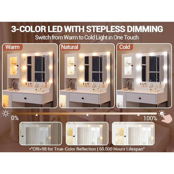 Garvee Tocador de Maquillaje con Espejo LED y Puertos USB para Dormitorio Elegante MDF Robusto Grande Blanco