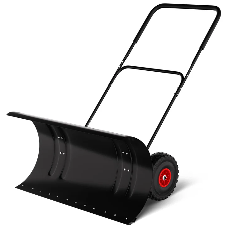 Garvee Empujador de Nieve Grande de Acero Resistente 73.66 Cm con Ruedas, Mango Ajustable y Base Protectora, Equipo Especializado para Propietarios de Autos en Entradas de Coches, Negro